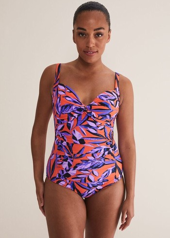 Phase Eight Leaf Print Swimwear Purple/Orange Australia | IK4913056